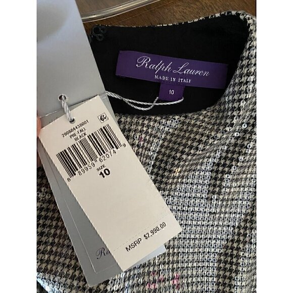 Ralph Lauren Purple Label Corsica Cocktail Dress 10 Houndstooth Sequins - Picture 8 of 14